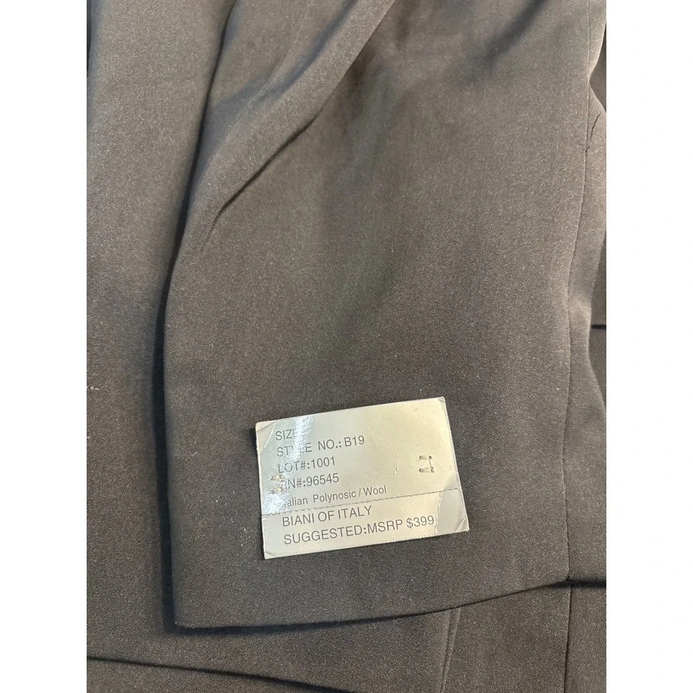 NWT Biani of Italy Mens Black Poly Wool Super 180s Blazer Jacket 44R Preppy